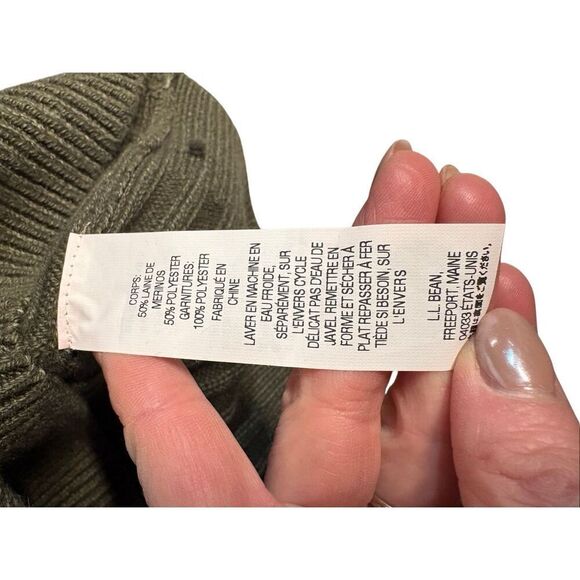 L.L.Bean Field Patch Sweater Men’s XL Tall Merino Wool Army Green Quilted Elbows - Picture 2 of 4